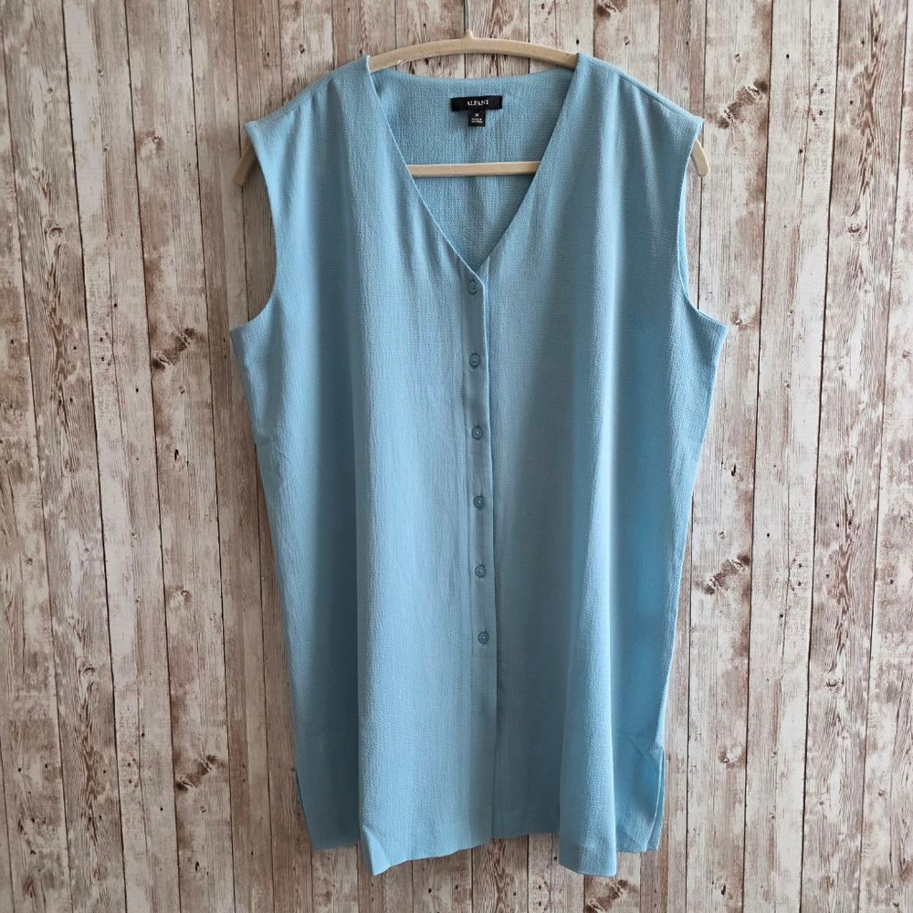 Women's Alfani Sleeveless Button-Up Top Blouse Blue Size M